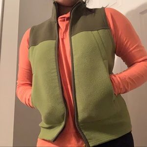 green and olive color block fleece vest!